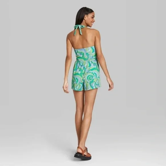 Wild Fable Women's Swirl Sleeveless Halter Tie Towel Terry Romper Size XS - Picture 2 of 6